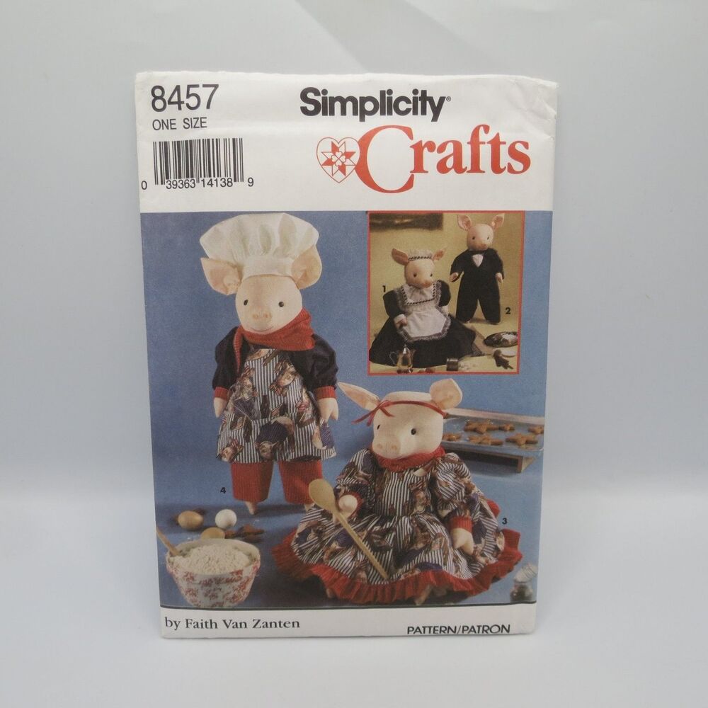 Simplicity Crafts 8457 Pigs & Clothes ONE SIZE Stuffed Animal 1990s